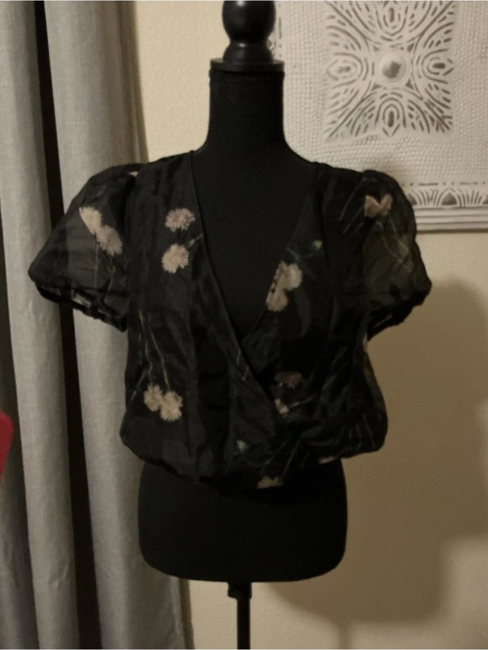 Madewell Silk Organza Puff-Sleeve Wrap Top in Aster Portrait